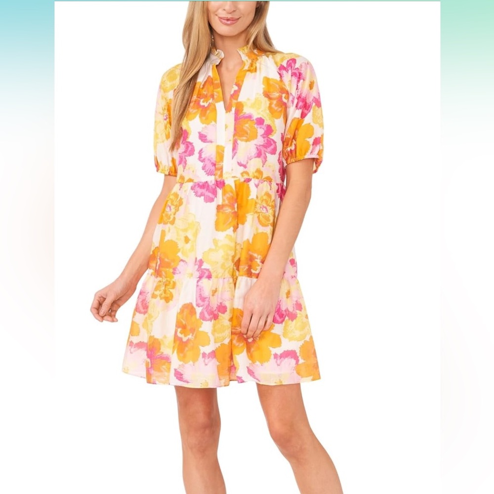 CeCe Women's V-Neck Babydoll Tiered Dress Size M